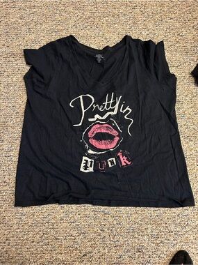 torrid Black V-Neck Tee with White Logo